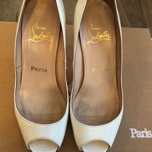 Christian louboutin patent leather peep toe pumps